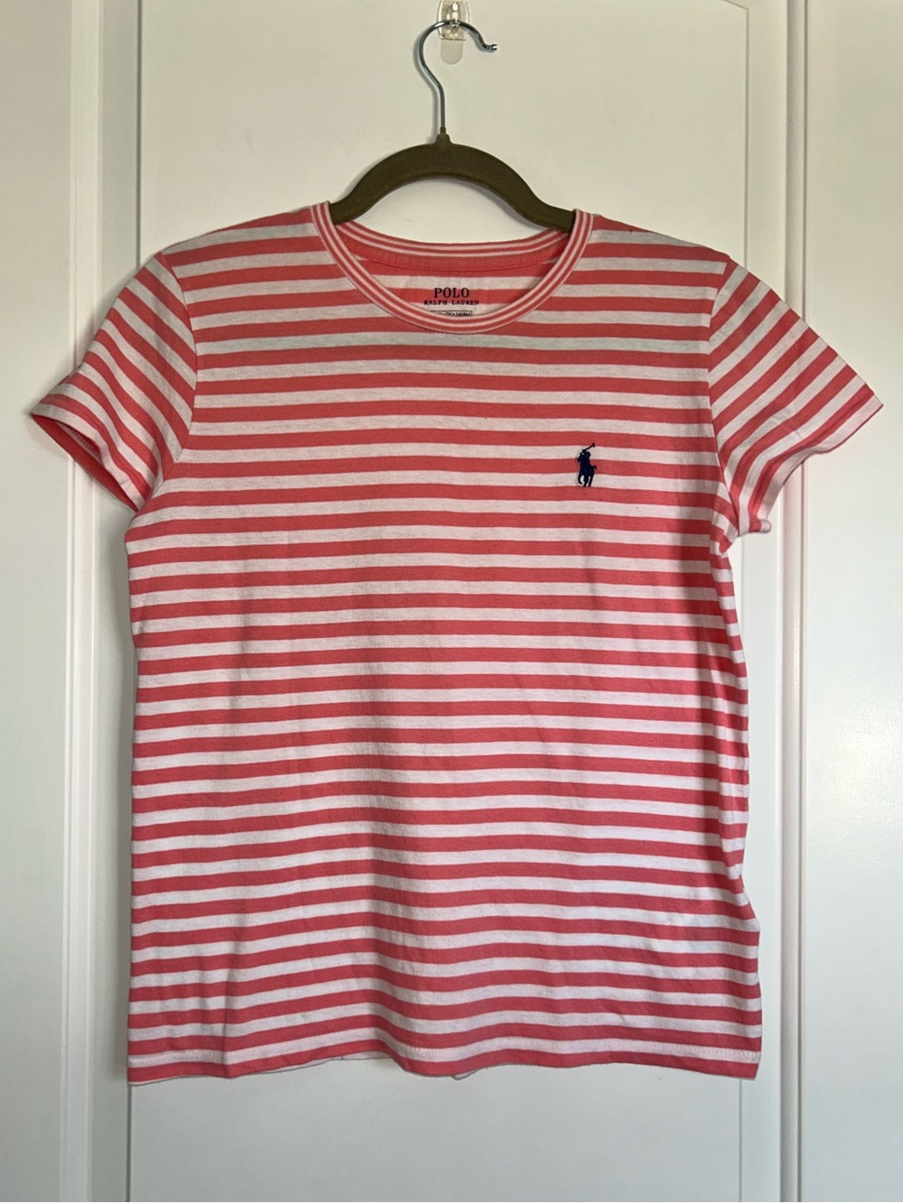 POLO by RALPH LAUREN Women’s Pink & White Striped Cotton Crew Neck Tee